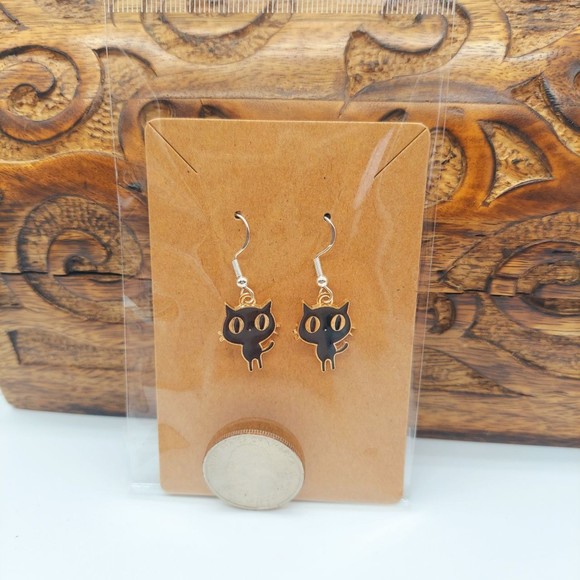 Cute Black Cat Earrings - Picture 2 of 2